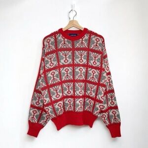 Vintage 90s Claybrooke Grandpa Sweater Patterned Knit Crewneck Pullover Large